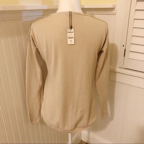 Express NWT Tan Studded Shoulder Sweater Medium - Picture 3 of 6